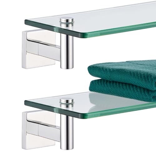 KOKOSIRI Bathroom Shelves Wall Mounted Floating Glass Shelf Polished Stainless Steel 16-Inch Hanging...