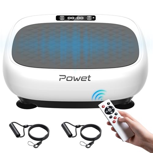 POWET Mini máquina de ejercicio de placa de vibración, placa de vibración para entrenamiento de todo el cuerpo para drenaje linfático con 5 modos de ajuste, 99 niveles de velocidad que ayudan a perder