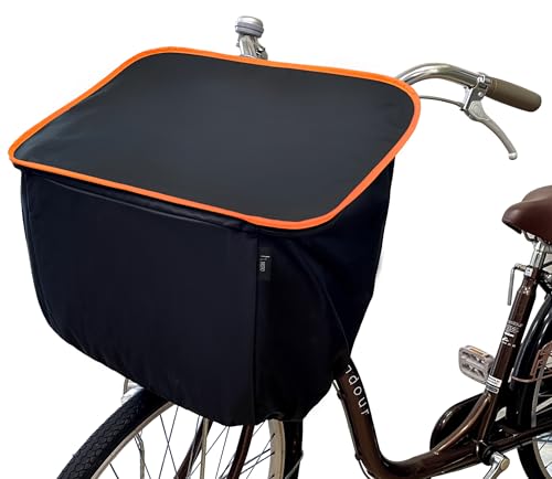 HIRO(ヒロ) 自転車 前かごカバー ワイド&HIGH 幅48cm (ブラック ベース)(ネイビー ベース) 日本製 強撥水生地 SBC1903HIGH (オレンジ)