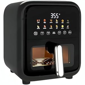 Simple Deluxe 12-in-1 Air Fryer 7.5 Qt, Digital Preset & DIY Function Airfryer with Visible Window, Nonstick and Dishwasher-Safe Basket, Chicken, Fries, Fish, Tart, Cake, DIY, Black