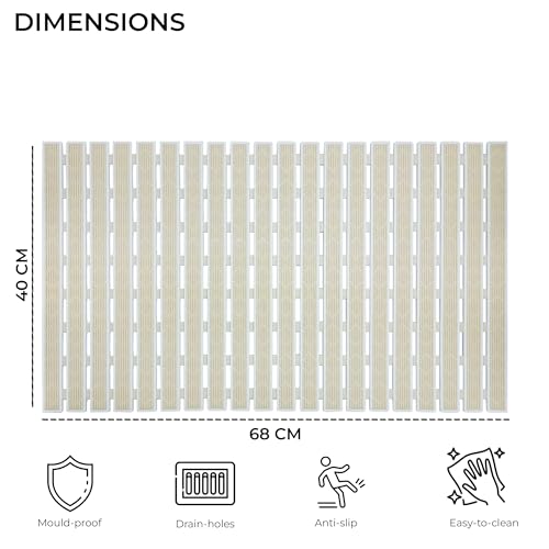 Image of Eurotex Premium Non-Slip Bath Mat - 16x27 Inch PVC Shower Mat with Drain Holes & Suction Cups, Anti-Skid Design for Shower Stall and Bathtub, Heavy Duty Rubber Bathroom Mat