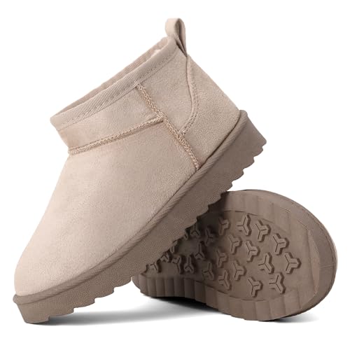 Image of Kids’ Faux Suede Winter Boots – Warm Faux Fur Lined Ankle Shoes | Non-Slip Rubber Sole Cosy Snow Boots for Boys and Girls (BEIGE, One Size, Big Kid, 2, Numeric, UK Footwear Size System, Medium)