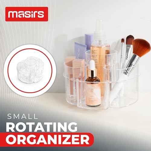 Image of Masirs Small 360 Rotating Makeup Organizer - Mini Yet Spacious Cosmetic Storage Solution with Multiple Compartments - The Perfect Spinning Make-Up Caddy for Vanity or Bathroom Counter (Round - Clear)