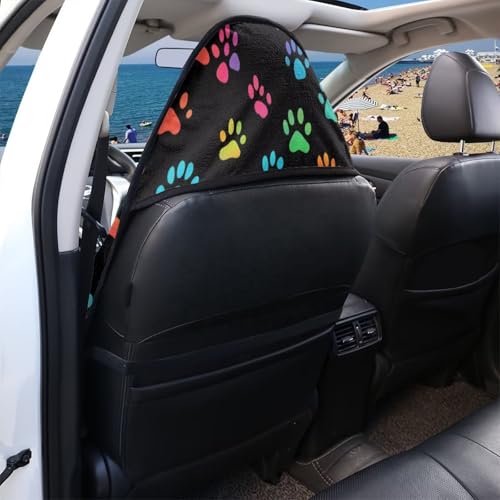 Image of Colorful Dog Paws Car Seat Cover Easy to Install Waterproof Bucket Towel Seat Covers Anti-Slip Back Fabric for Trucks SUV Jeep Auto Accessories Protectors Decor