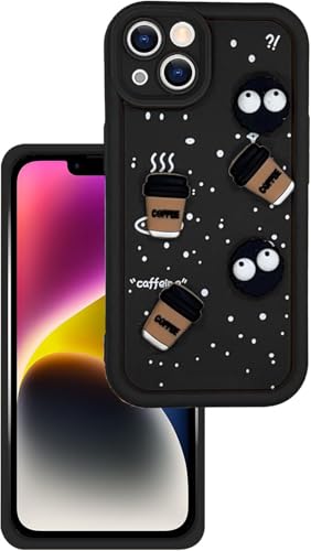 Image of GoldKart Back Case Cover Compatible for iPhone 13 /14 | Cute Fun Cartoon 3D Ball Coffee Silicone Case | Full Body Protection Back Cover for iPhone 13 /14 - Black
