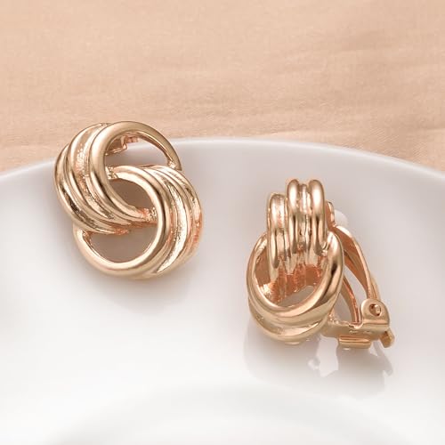 Image of Yoursfs Gold Textured Knot Clip On Earrings for Women Non Pierced Earring 18K Gold Plated Double Half Hoop Earrings Trendy Jewelry