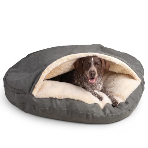 Image of Snoozer Cozy Cave Dog Bed - Indoor Dog Bed with Cover Cave, Covered Calming Burrow for Medium & Large Sized Pets with Blanket Attached, Enclosed, Removable Washable Cover - XL, Anthracite