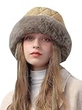 JFAN Sombrero de Pescador Invierno para Mujere Gorro Pescador con Cordón Orejeras Forro Felpa Cálido Bucket Hat,Caqui