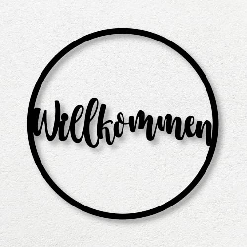 nornmodernarts Norn Modern, Willkommen Schild Metall schwarz 49cm x49cm. Garten-Deko Türschild Wandbild Wandschild Cover