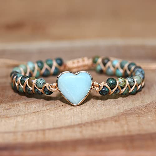 Image of Women Boho Wrap Bracelet,Handmade Natural Stone Crystal Emperor Beads Heart Bracelet, Fashion Bohemian Jewelry Gift for Women