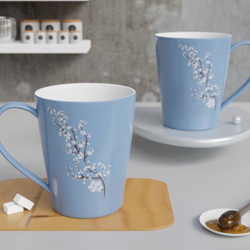 Image of The Earth Store Blossom Lavender Ceramic Coffee Mug Set 330ml, Microwave & Dishwsher Safe Tea /Milk Mug, Ideal for Home, Office, Gifting and Daily Use Set of 2
