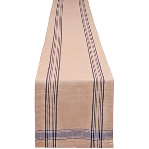 Yourtablecloth Rustic Striped Table Runner – French Nautical Style – Available in Two Sizes – Minimalistic & Chic Table Décor. Blue Striped, 14 x 108 Cover