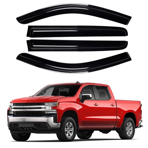 Image of Window Rain Guards for 2019-2026 Chevrolet Silverado /GMC Sierra 1500 | Window Visors for Silverado Crew Cab Accessories, Outside-Mount Tape-On Side Window Deflectors Vent Visors Shades Rainproof