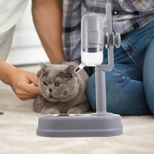 Image of POPETPOP Double Layer Pet Water and Food Dispenser with Automatic Rolling Ball, Stainless Steel No-Spill Hanging Feeder Bowl for Indoor Dogs and Cats