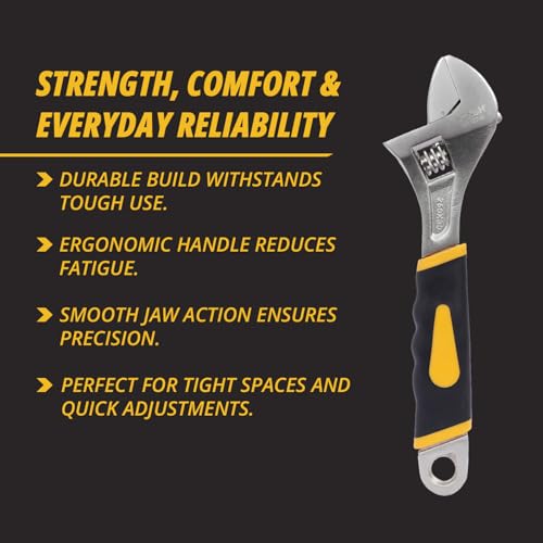 Image of 10 Inch (250mm) Adjustable Spanner Wrench (30MM MAX JAW) |SH-11074E| High Carbon Steel Forged, Polished Nickel Finish, Dual-Grip Handle, Laser Scale. For DIY and Professionals