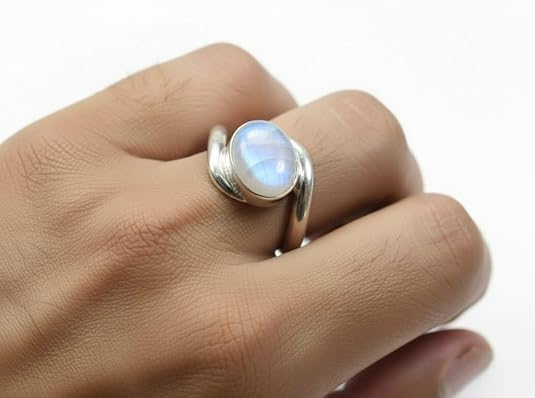 Image of 55Carat Choose Your Color Natural Gemstone Silver Statement Rings for Gift Corssover Style Size 5 to 12