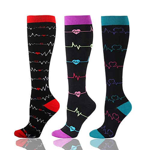 HLTPRO Compression Socks for Women & Men Circulation - 3 Pack Knee High Socks for Nurses, Running, Travel, Pregnancy
