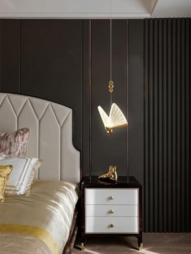 Image of blissbells 12 Watt LED Pendant Lamp Butterfly Bedside Hanging Pendant Ceiling Light- (Warm White + Natural White + Cold White), Gold Pack of 1