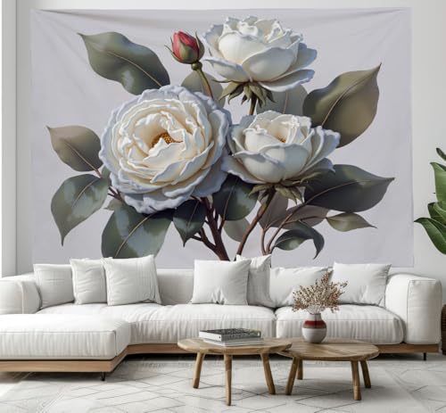 Tapisserie murale extra large fleur blanche et décoration salon