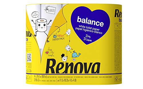Renova Papel Higiénico Balance 3 Capas - 4 Rollos Envueltos en papel Sin Plásticos