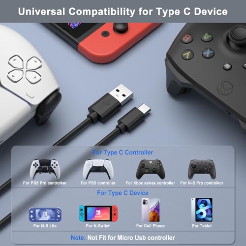 10Ft Charger Cable for PS5/PS5 Pro Controller,for Xbox Series X/Series S/Switch Pro Controller, Fast Charging USB Type C Charger Cord Compatible with PS5 Dual Sense - 1pack