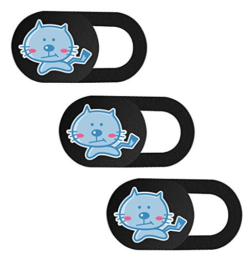 SIREG Webcam Cover Slide 0.027in Ultra Thin Web Camera Cover for Laptops Smartphone PC Tablets for Protecting Your Privacy Security (Blue Cat-Black & 3 Pack)