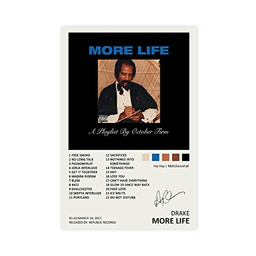 Ygulc Drake Poster More Life Music Album Cover Signed Limited Edition Canvas Poster Wall Art Decor Print Picture Paintings For Living Room Bedroom Decoration Unframe: 12X18Inch(30X45Cm) #TOP2