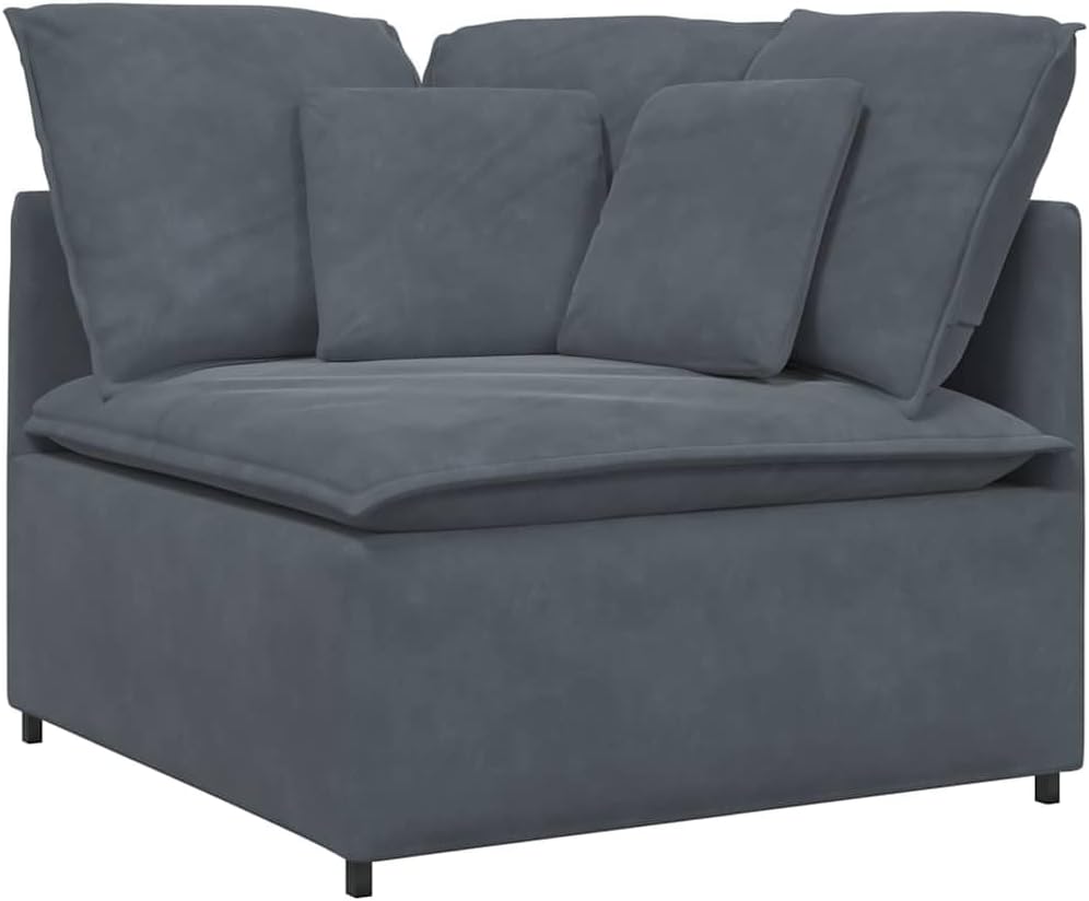 Modular Sofa Dark Grey Velvet (100% Polyester) L-Shaped Modular Living Room Furniture