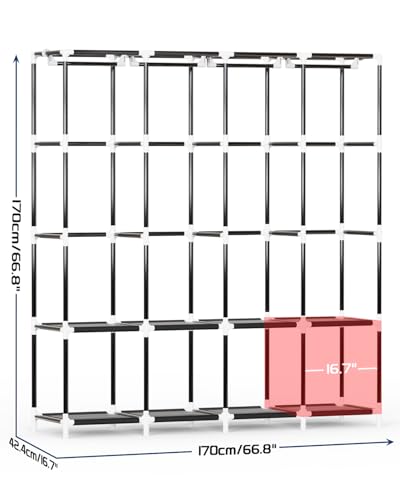 Mavivegue Kleiderschrank Stoff, 170 * 42 * 170 cm, Stoffschrank mit 4 Kleiderstange Stabil & 8 Fächern, Faltbarer Kleiderschrank, für Schlafzimmer und Wohnzimmer（Schwarz）