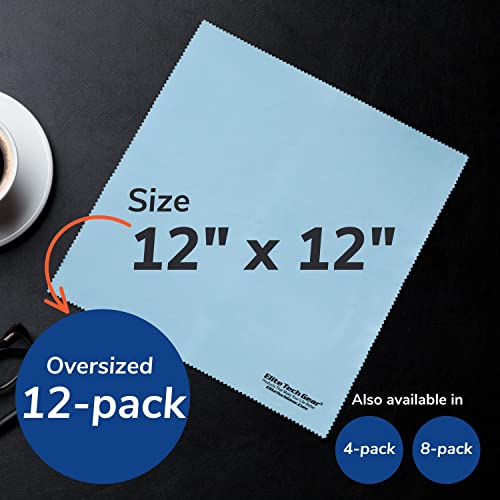 Elite Tech Gear Microfiber Cloth - 12-Pack, 12" X 12" Oversized Cleaning Cloths. Washable And Durable Microfiber Cleaning Cloth For Glasses, Lenses, Electronics And Screens. High Tech Quality Material #TOP4