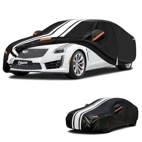 Image of Kayme Heavy Duty Car Cover Custom Fit for Cadillac CTS /CTS-V (2002-2019) | Waterproof All Weather for Automobiles, Gift with Tape /Towel /Bag, Outdoor Full Exterior Cover Rain Snow Sun UV Protection.