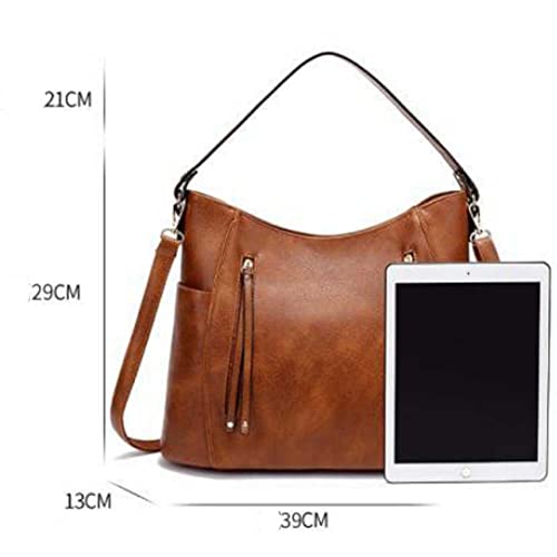 Womens Leather Crossbody Bags Retro Double Zipper Tassel Tote Bag Shoulder Diagonal Bag Brown,Brown4