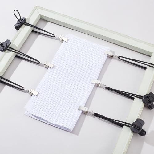 Image of DELORIGIN 10 Set Stretch Clip for Cross Stitch, Black Iron Rectangular Side Tensioners Clips for Scroll Frames, Embroidery Frames Needlework