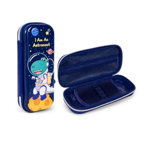 Image of WISHKEY Hard Shell EVA Pencil Box for Kids Large Capacity Pencil Case with Mesh Pocket, Elastic Pen Holders & Dual Zipper Water Resistant Stationery Organizer for Boys & Girls Space Theme