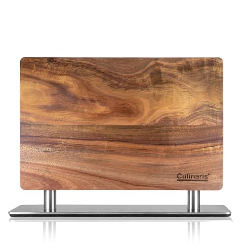 Bloque magnético para cuchillos con pie de acero inoxidable, magnético por ambos lados, para hasta seis cuchillos por lado, longitud de la hoja de hasta 21 cm, elegante madera de acacia, (sin cuchillo