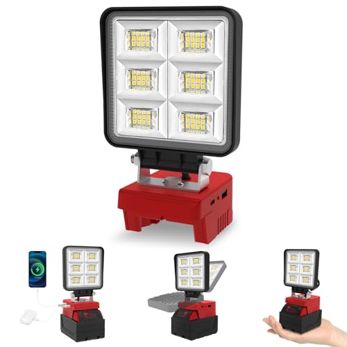 T-SUNUS LED Work Light for 18V/20V Batteries, 48W 5200LM Flood Light with USB & Type C Charging, Low Voltage Protection, Job Site Lighting for Emergency Garage Workshop DIY