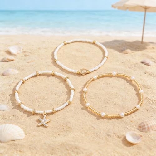 Image of YANCHUN Shell Anklets for Women Waterproof Sea Shell Starfish Ankle Bracelets Summer Beach Dresses Outfits Accessories for Women