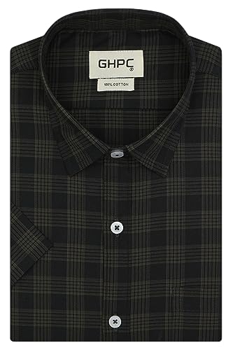 Image of GHPC 100% Cotton Checkered Half Sleeves Regular Fit Formal Shirt for Men