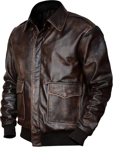 Image of Hide & Seek Men's A2 Aviator Air Force Cockpit Vintage Bomber Military Flight Pilot WWII Distressed Real Leather Jacket