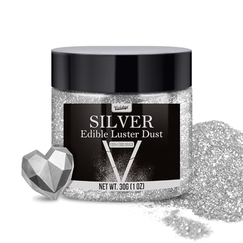 Edible Glitter Essbarer Glitzer - 30g Essbarer Glitzerpulver Glitzerstaub für Getränke, Lebensmittel, Kuchen - Essbares Metallisch Lebensmittelfarbe Glitzerpuder zum Cocktails, Torten (Silber)