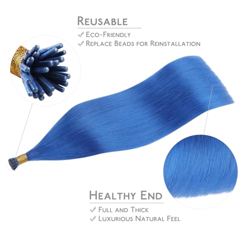 Image of WENNALIFE I Tip Hair Extensions Human Hair, 25g 25s 14 inch Blue Remy Itip Human Hair Extensions Invisible Itips Straight I Tips Fusion Extensions Real Human Hair