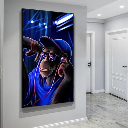 Affiche DJ Monkey et impression sur toile de singe mélomane avec cadre 30x60cm