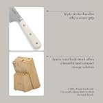 Ensemble de blocs de couteaux MARTHA STEWART Eastwalk de 14 pièces en acier inoxydable à haute teneur en carbone avec poignée forgée rivetée en ABS et bloc en bois d'acacia - Blanc lin