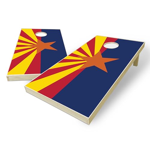 State Flag Solid Wood Regulation Cornhole Set 4 Feet x 2 Feet Includes Set of 8 Bags and Carrying Case with Optional LED Lights and Lamination (Arizona)