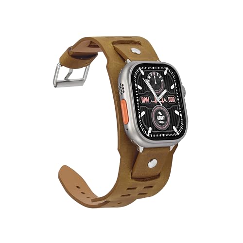 Cuff Watch Band Compatible with Apple Watch 42mm 44mm 45mm 49mm, Genuine Leather Bracelets Bands for...