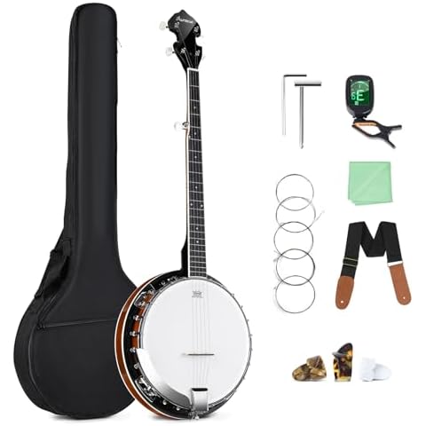 Asmuse Banjo 5 String with 24 Brackets, Full Size 38 Inch Banjo Guitar Closed Solid Back Banjolele, Professional Travel Banjos Set for Beginners Adults with Bag Tuner Strap Strings Pickup Cover