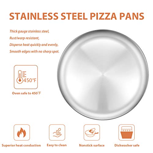 Deedro Stainless Steel Pizza Pan, 13 inch Round Pizza Baking Sheet, Healthy Pizza Baking & Serving Tray, Crisper Pan with Dishwasher Safe 2 Pack