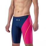 MY KILOMETRE Men's Swim Jammer Hydrophobic Woven Fabric Compression Swimwear Chlorine Resistant for Training Racing Dark Blue/Pink