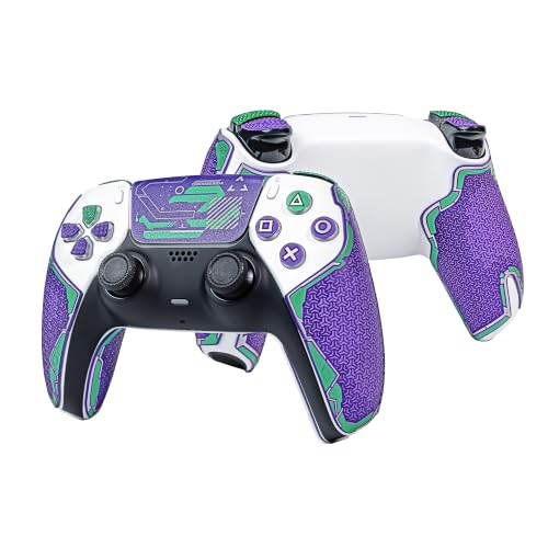 Controller Grips for PS5 DualSense, Skin kit,Anti-Skid, Multi-Texture, Sweat Absorption, Pre-Cut Grips Tape, by SHADOW BOOLT (Purple, Green &amp; Silver, Mecha Series 2.0 for DualSense)