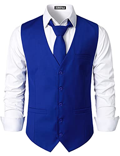 ZEROYAA Mens Hipster Urban Design 3 Pockets Business Formal Dress Vest for Suit Tuxedo ZLSV16 Royal Large